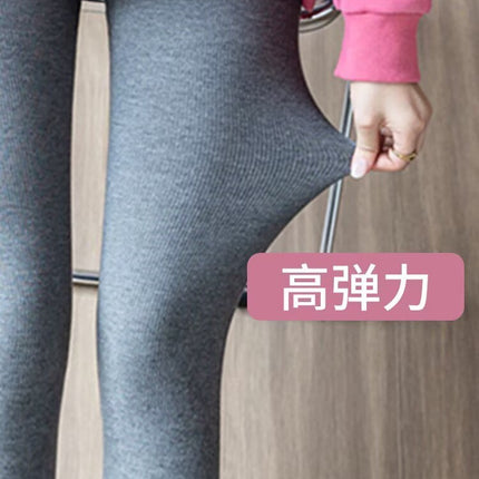 Women's Leggings for Outerwear, Spring and Autumn Style, Elastic Slim Fit, Ribbed High-Waisted, Nine-Tenths Length, Solid Color, Autumn and Winter Skinny Pants