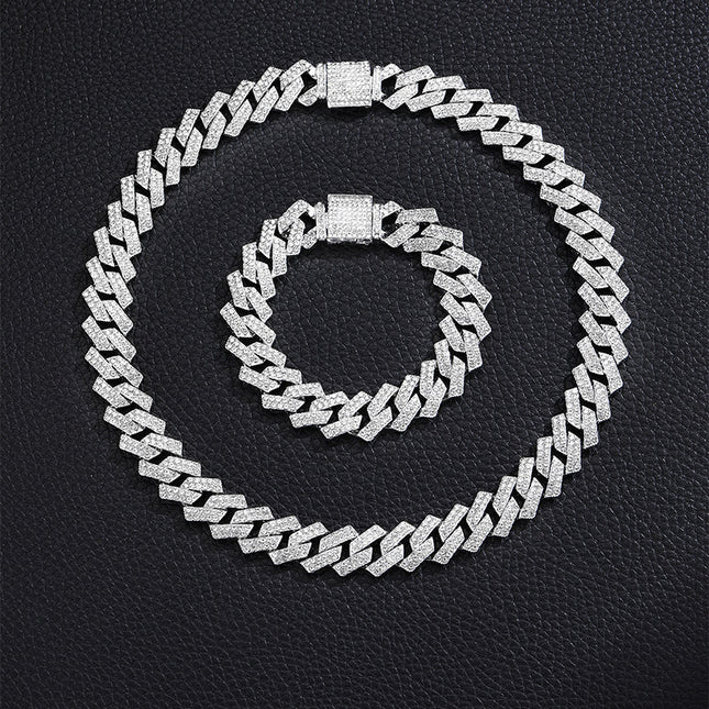 Foreign trade explosive hip-hop jewelry full diamond Cuban chain men's vacuum plating does not fade rap accessories factory outlet