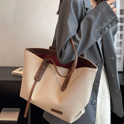 Simple Large Capacity Tote Bag Women's Big Bag Mummy Bag Leisure Shoulder Bag Student School Bag Commuter Canvas Bag