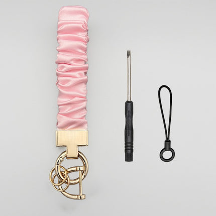 Long Mobile Phone Lanyard with a Neck-Hanging Design, Handmade Sturdy Pleated Fabric Phone Strap with Metal Buckle and Elastic Decorative Chain