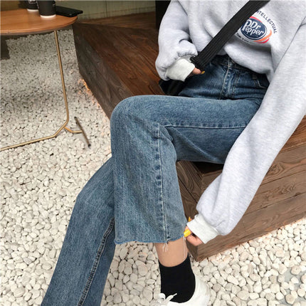 High Waist Small Straight Jeans Women's Spring and Autumn Vintage Slim Fit Cyber Celebrity Loose Rouge Cropped Stretch Pipe Pants