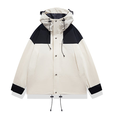 Jacket Men's Autumn 2024 New Arrival Single Rush Clothes Outdoor Couple Color-block Removable Cap Waterproof Loose Jacket