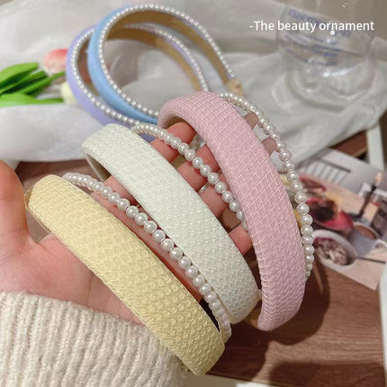 Korean version of spring and summer new style small fragrance double-layer pearl sponge hairband simple high Skull top sweet pressure hair accessories wholesale