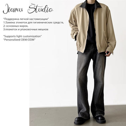 JIAMU spring bamboo pattern American retro baggy jeans black gray jeans men's micro-neutral sag