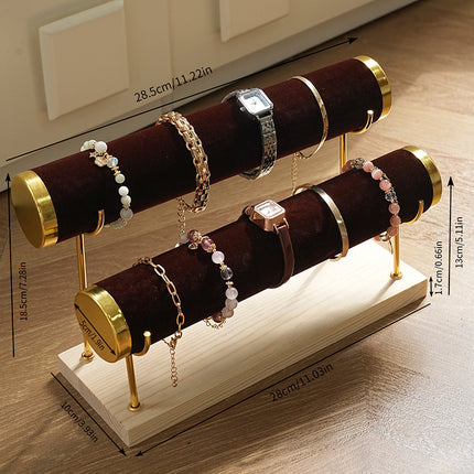 Golden Three-layer Jewelry Display Rack Bracelet Rack Iron Jewelry Props Stepped Wooden Base Bracelet Stand Stall