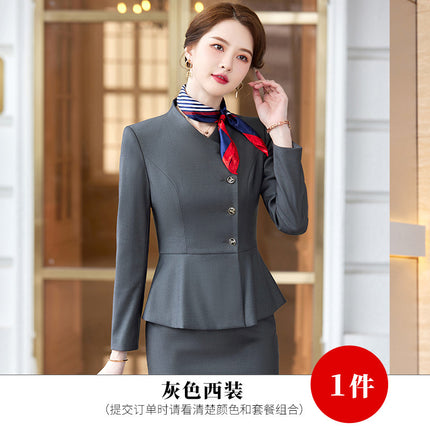 High-end professional suit spring and autumn fashion temperament goddess style skirt administrative overalls front desk manager interview tooling