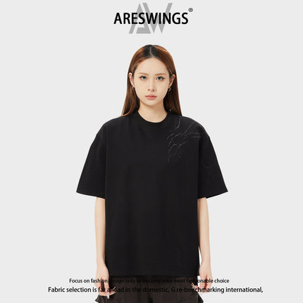 Ares Lightning Embroidery Short-Sleeve T-Shirt for Men, Summer Versatile Casual Clothing, Trendy Half-Sleeve Luxury Brand T-Shirt