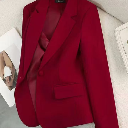 2025 Red Jacket Small Suit Top Simple Versatile Commuter Korean Style Amazon Wholesale Slim Fit Suit Long Sleeve