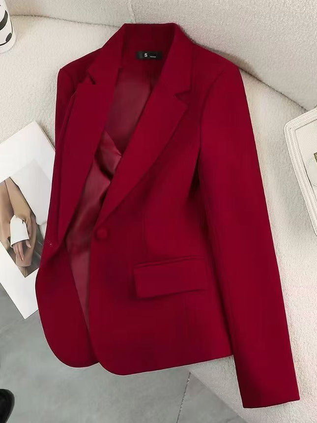 2025 Red Jacket Small Suit Top Simple Versatile Commuter Korean Style Amazon Wholesale Slim Fit Suit Long Sleeve