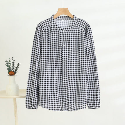 Middle-Aged and Elderly Women's Summer Thin Cardigan Mother's Wear Cotton Silk Long-Sleeved Loose Large Size Artificial Cotton Shirt Pajama Top