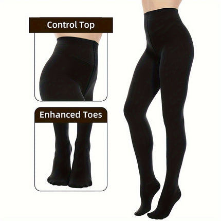 2Pack Opaque Black Tights for Women, 80D Tummy Compression