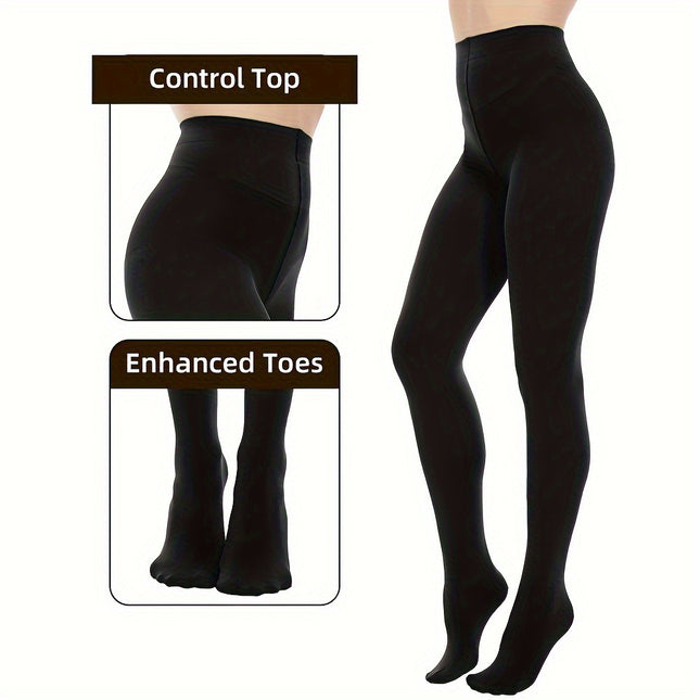 2Pack Opaque Black Tights for Women, 80D Tummy Compression