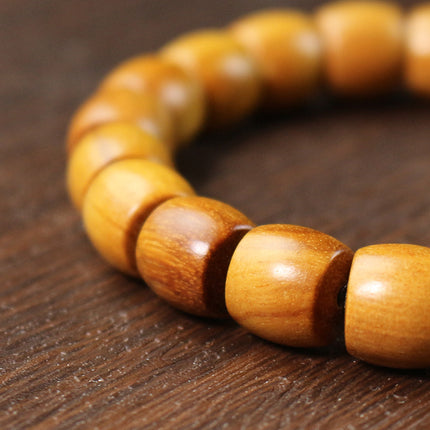 Zhemu bracelet straight cut barrel beads 8*10MM men's and women's couples bracelet new Chinese antique jewelry Wen play yellow sandalwood string