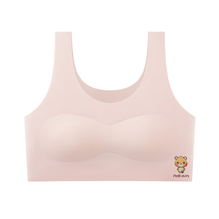 Cute Cartoon Junior Senior high school Students Traceless Ice Silk Girls' Underwear Development Adolescent Girls' Beautiful Back Girls' Bra