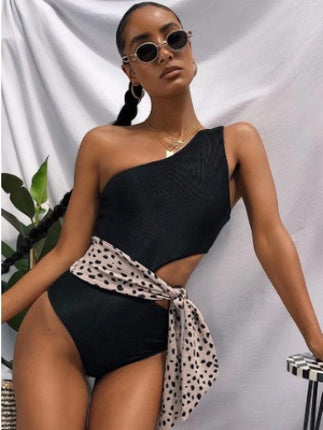 Cross-Border One-Piece Swimsuit for Women, High-End Huludao Swimsuit, Hot Spring Women's Conservative Leather Swimsuit