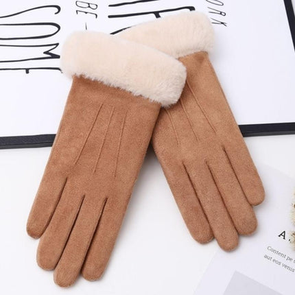 Gloves Women's Winter fleece-lined Thickened Warm Driving Cute Riding Autumn and Winter Windproof Cold-proof Touchscreen Cotton Gloves