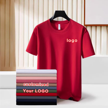 Round Neck Solona Polyester-Cotton Short-Sleeve T-Shirt with Logo Printed, Group Advertising Shirt, Workwear, Factory Wholesale, Cross-Border, Simple Style
