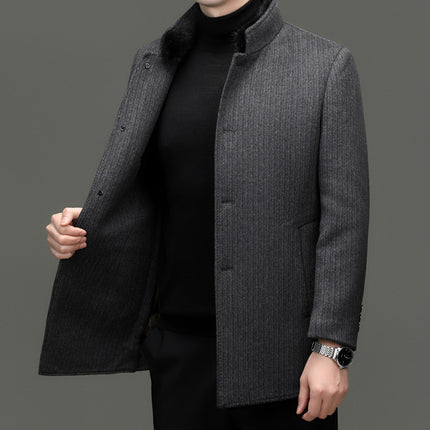 Double-Sided Cashmere Outwear Men's Mid-Length Stand-Up Collar Business Winter Mink Collar Detachable down Liner Woolen Outwear