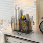 Transparent gray pen holder with 2 compartments [single carton packaging]