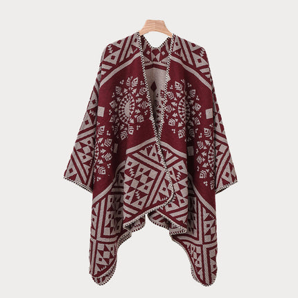 Ethnic Style Hooded Cape Shawl for Women, Fashionable and Stylish Thickened Version, Warm Outerwear for Travel and Photography Scarf