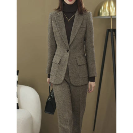 Two-piece Woolen Coat Women's 2025 Autumn and Winter New Elegant Professional suit Suit Flesh Covering Slim Wide Leg Pants