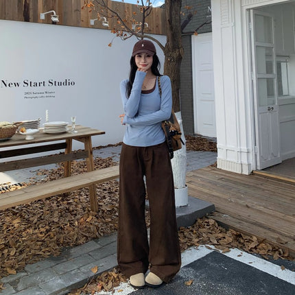 Brown Wide Leg Jeans Women's Trendy All-match New Maillard High Waist Loose Slimming Straight Long Pants