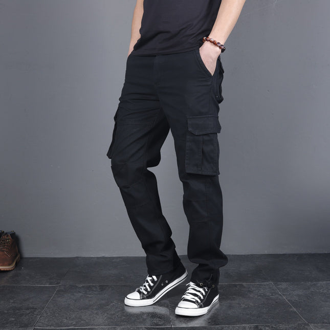 In stock men's quick-drying pants winter outdoor multi-pocket pants men's fleece-lined thick straight pants army green overalls