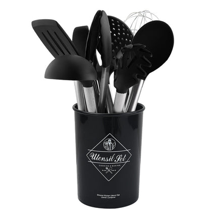 Silicone kitchenware suit 8-piece set stainless steel tube handle spatula baking scraper egg beater cooking hot pot spoon