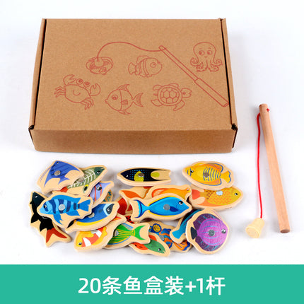 Children's Magnetic Fishing Toy Baby Early Education Beneficial Intelligence Wooden Fishing Rod Tool Set 2 Development 3.5 Years Old Game