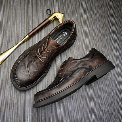 Casual Small Leather Shoes Men's 2022 Autumn Genuine Leather Business Slip-on Men's Shoes Youth Round Toe Casual Fashion Shoes