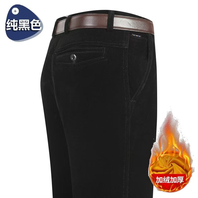 Autumn and Winter fleece-lined Thick Men's Corduroy Pants Middle-aged Men's Casual High Waist Loose Pants Middle-aged Pants