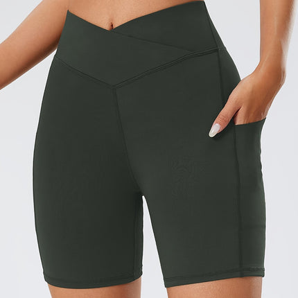 [Waist Yoga Shorts with Pocket] Cross Waist Yoga Workout