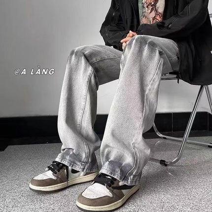 2025 Wide-Leg Jeans Men's Thin Straight-Leg Loose Casual Pants Floor-Length Trendy Brand American Vibe High Street