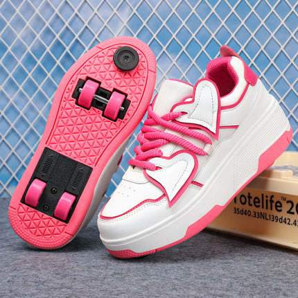 Girls' Roller Shoes Autumn and Winter New Model Children's Four-Wheel Automatic Sliding Skates for Older Kids Sports Roller Shoes