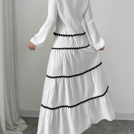 High-Quality Ready Stock 2025 Autumn Loose Slimming Floor-Length Dress Elegant Long-Sleeve Dress