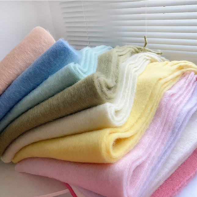 New Solid Color Mahair Scarf for Couple Winter Warm Thickened Korean-style All-match Student Long Girl Scarf