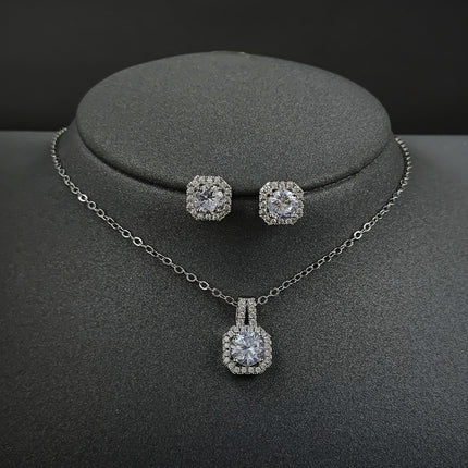 Exaggerated jewelry set European and American new zircon earrings necklace fashion small fresh square x1104-e1104