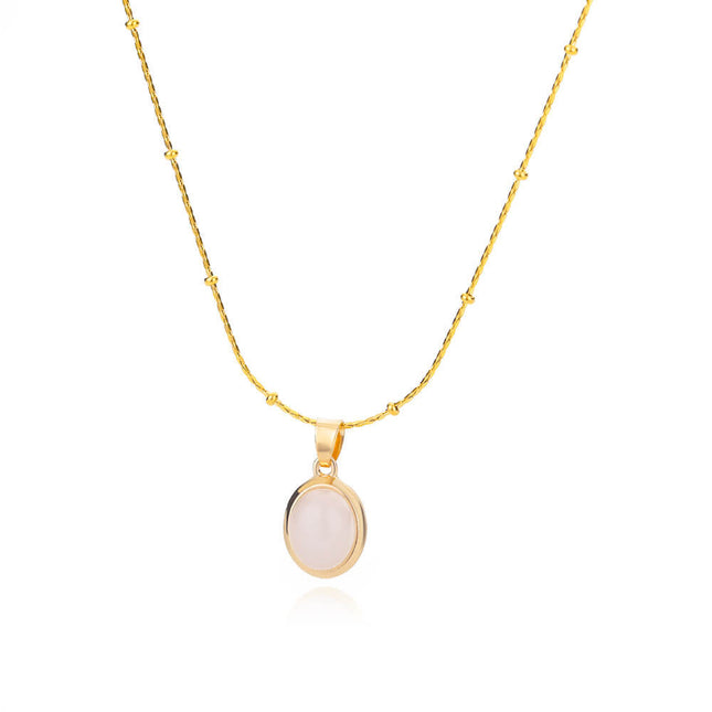 Simple Niche Entry Luxury Oval Titanium Steel Necklace Cat's Eye Pendant Clavicle Chain Elegant Design High-grade Jewelry