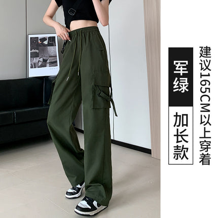 Overalls Women's Summer New Style Pendant Wide Leg Pants Slimming Retro European and American Retro Sports Drawstring High Waist Casual Pants