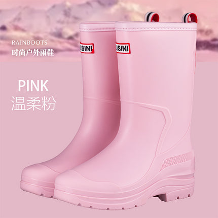 Women's High-Top Rain Boots for Beach Camping, Waterproof, Non-Slip, Korean Style, Sweet Thick-Soled Fashion Water Shoes with Drawstring Closure