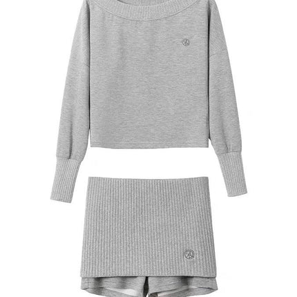 ANDYET Original Slant Shoulder Bat Sleeve Long-sleeved T-shirt Women's Fashion Sweatpants suit Lazy Elegant Two-piece Set