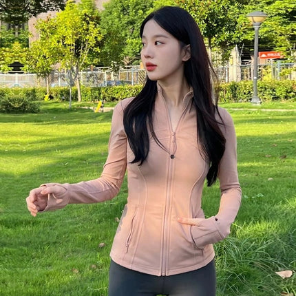 Lulu Same Style Spring and Autumn Women's Sports Jacket Yoga Clothes Top Casual Outdoor Collar Long Yoga Long Sleeve Jacket