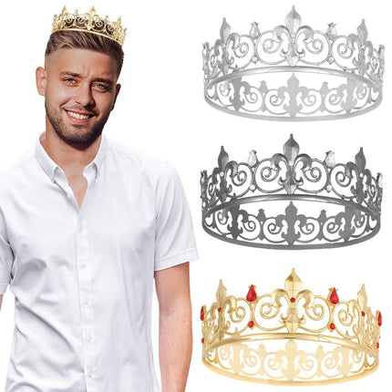 European and American Cross-Border Round Crystal Crown Ball Prince Tiara Crown Party Birthday Pair Decoration Ready-Made Factory Direct Sale