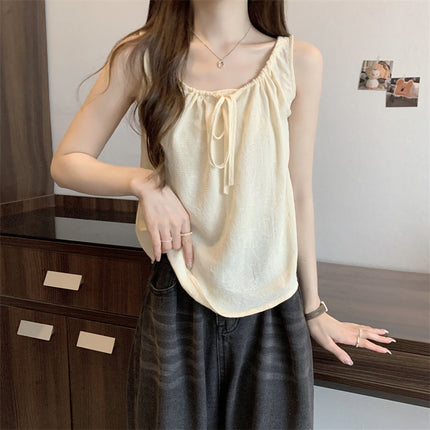 Korean Style Outer Wear Sleeveless Loose Drawstring Lace Jacquard Versatile Baby Vest Top