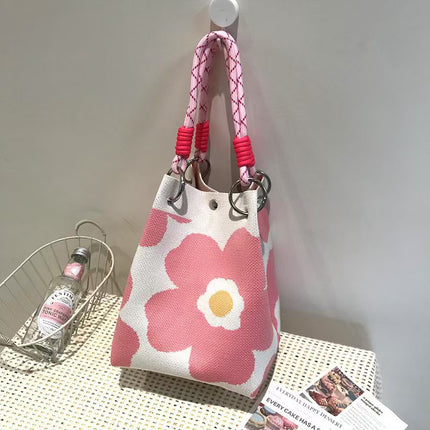 Niche design black and white diamond knitted tote bag handbag casual versatile large capacity messenger bag factory direct sales