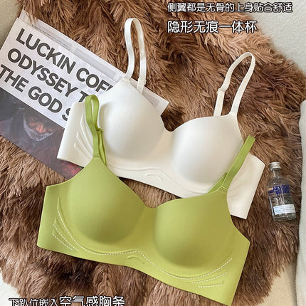 Large Bust Seamless Bra, One-Piece Thin Style Without Underwire, Anti-Sagging, Side Breast Collection, Bridal Wedding Dress Red Bra, Push-Up
