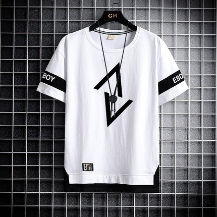 Boys' Short-Sleeve T-Shirt Trendy Brand Men's Clothing Live Broadcast for Middle School Students and Older Children Summer Half-Sleeve Youth Clothing for Ages 12-18