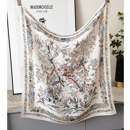 Suzhou Silk Women's Scarf 100% Mulberry Silk Scarf Large and Small Square Scarf Neckerchief Shawl with Printed Design