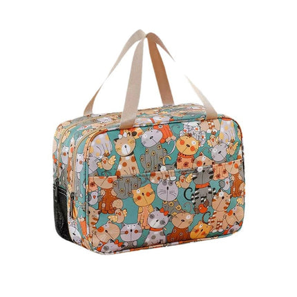 Dry and Wet Separate Cosmetic Bag Portable Large Capacity Toiletry Bag Cartoon Cute Waterproof Polyester Storage Aluminum Foil Insulation Bag