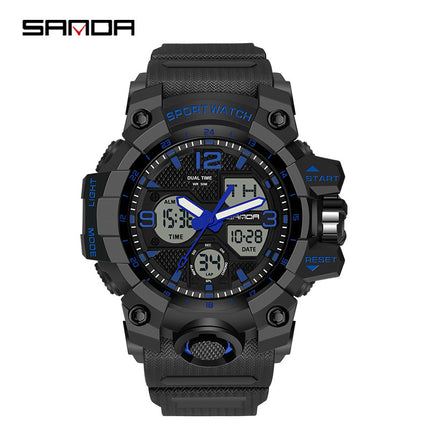 Sanda Hot-Selling Watch Korean Version Student Party Multi-Functional Waterproof Alarm Clock Electronic Watch Cool Dual Display Luminous Sports Watch